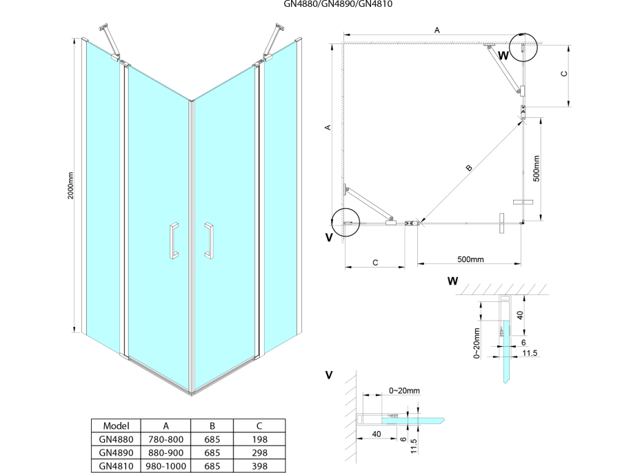 Gelco LORO obdĺžnikový sprchovací kút 1000x900 mm, rohový vstup GN4810-03