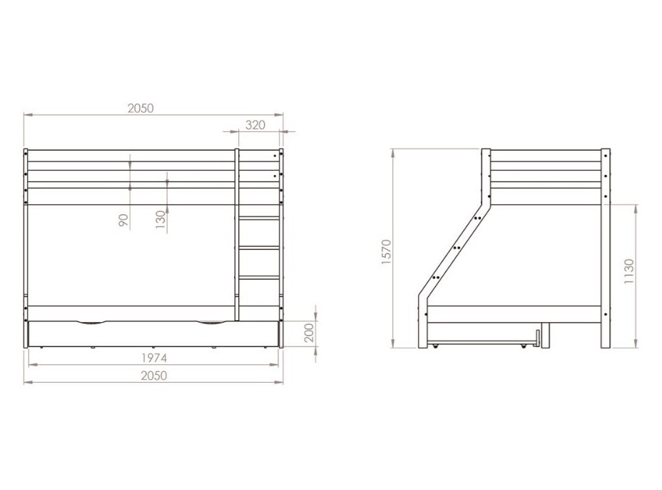 Poschodová posteľ z masívu DENIS vr. oboch roštov - 200x90/140 cm - biela