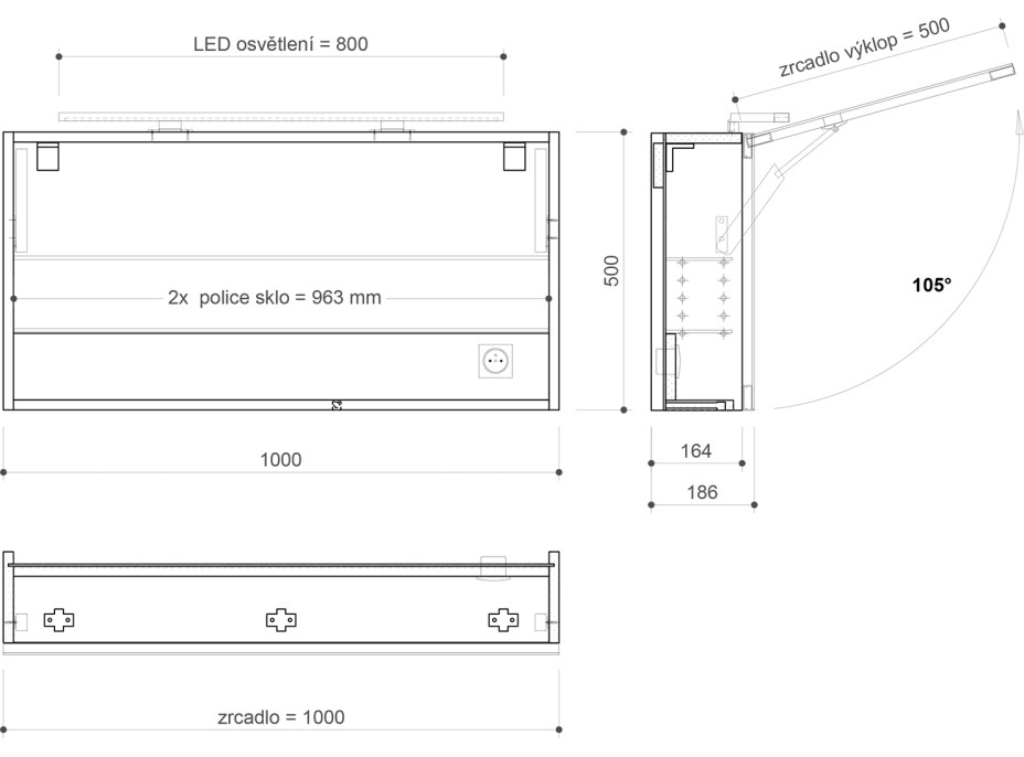 Sapho CLOE galerka s LED osvetlením 100x50x18cm, biela CE100-0030