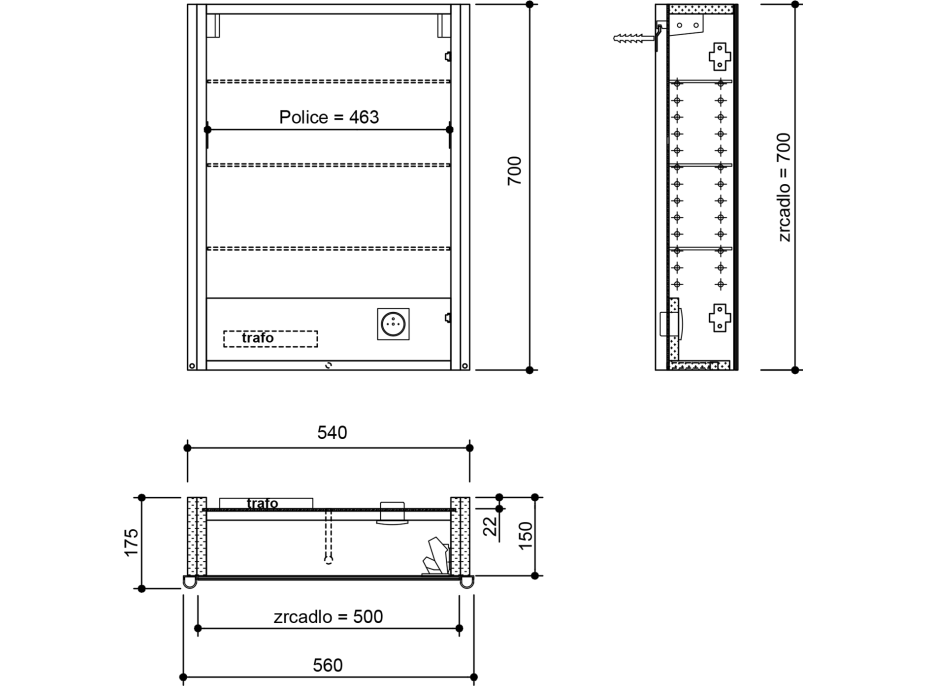 Sapho ALIX galerka s LED osvetlením 56x70x17,5 cm, ľavá/pravá, biela AX156-0030