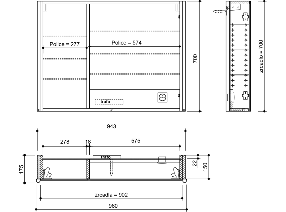 Sapho ALIX galerka s LED osvetlením 96x70x17,5cm, biela AX196-0030