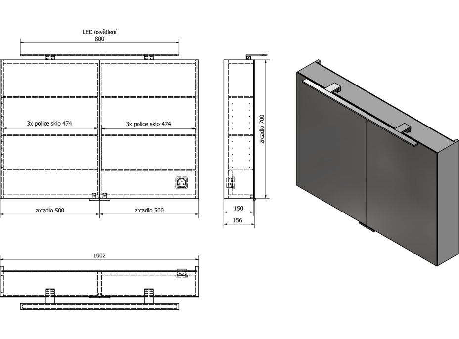 Sapho MIRRÓ galerka s LED osvetlením, 100x70x16cm, biela MC100-0030