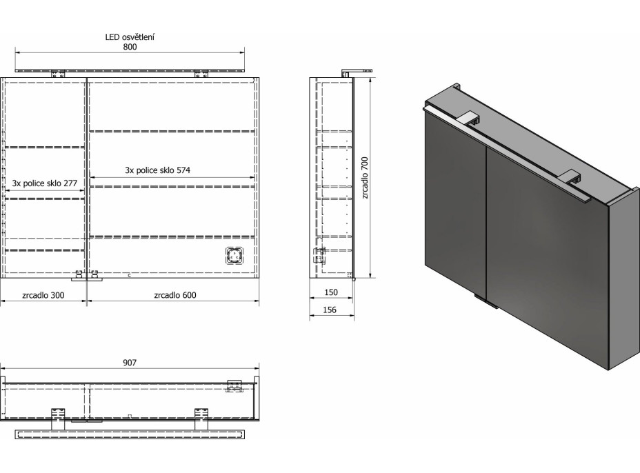 Sapho MIRRÓ galerka s LED osvetlením, 90x70x16cm, biela MC090-0030