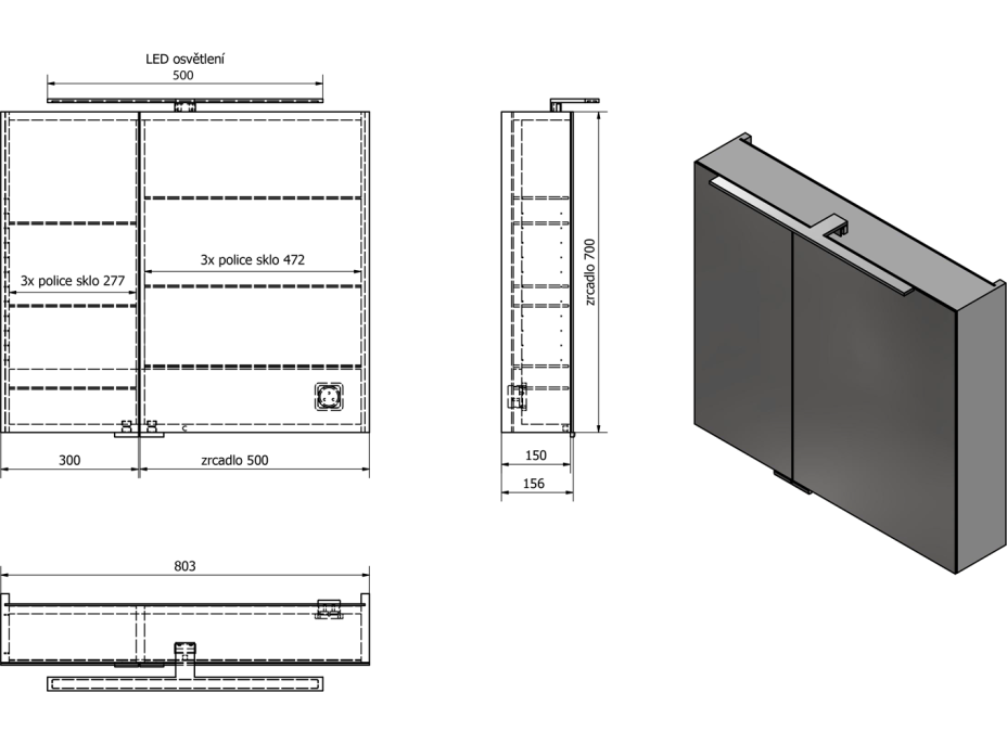 Sapho MIRRÓ galerka s LED osvetlením, 80x70x16cm, biela MC080-0030