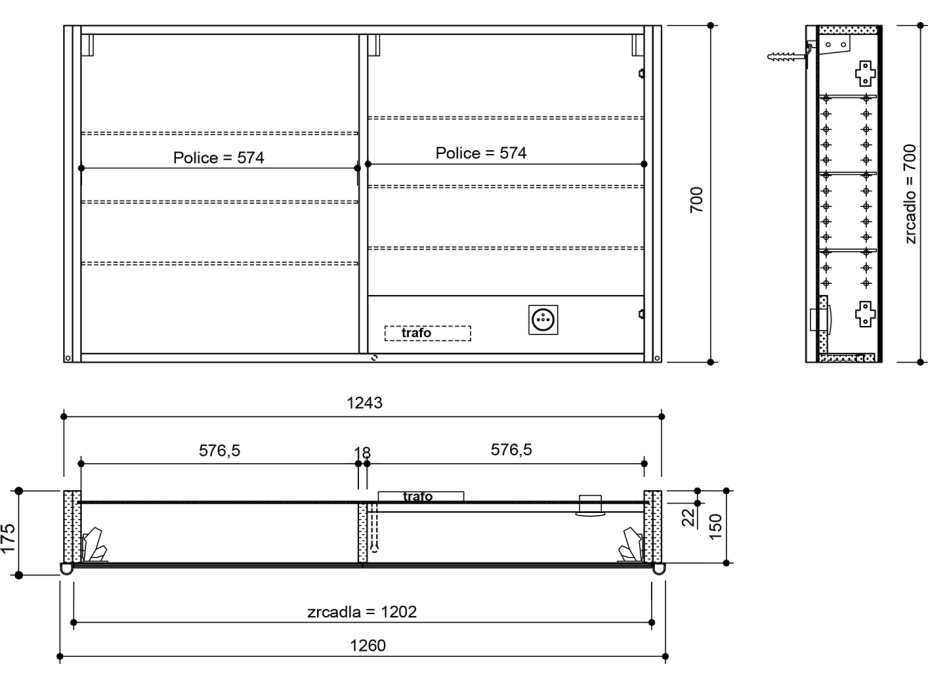 Sapho ALIX galerka s LED osvetlením, 2x dvierka, 126x70x17,5cm, biela AX126-0030