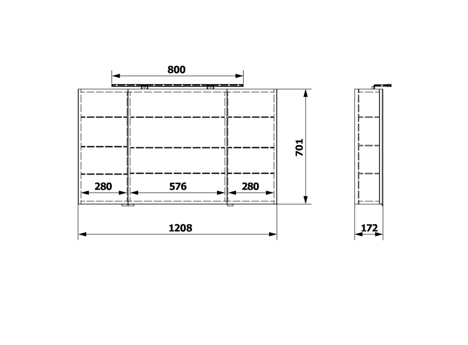 Sapho RIWA galerka s LED osvetlením, 3x dvierka, 121x70x17cm, biela lesk RIW120-0030