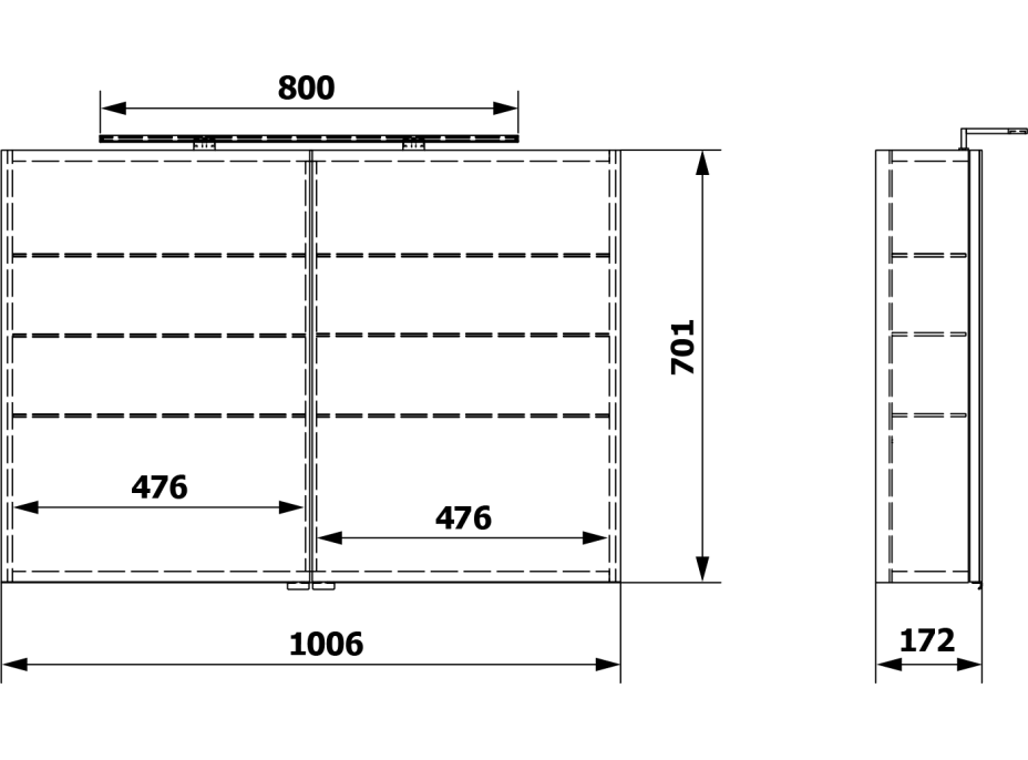 Sapho RIWA galerka s LED osvetlením, 101x70x17cm, biela lesk RIW100-0030