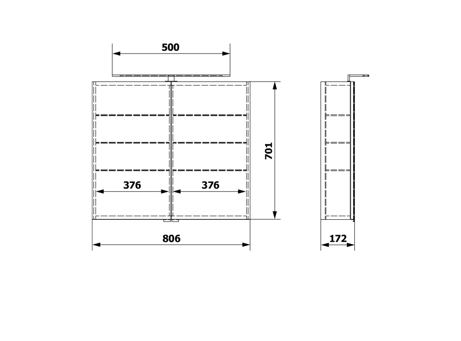 Sapho RIWA galerka s LED osvetlením, 81x70x17cm, biela lesk RIW080-0030