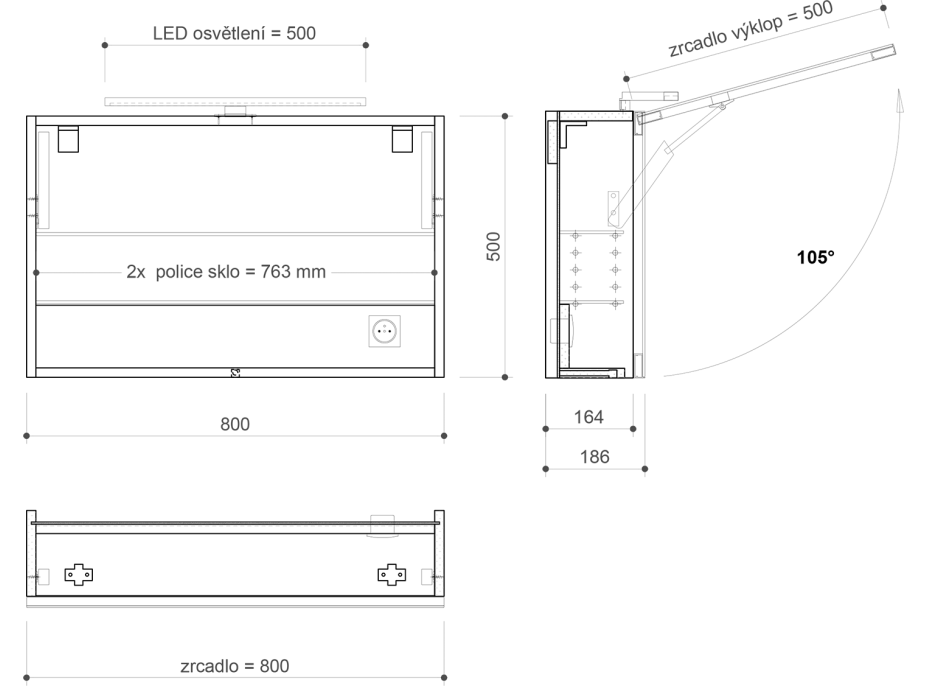 Sapho CLOE galerka s LED osvetlením 80x50x18cm, biela CE080-0030