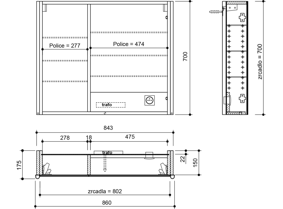 Sapho ALIX galerka s LED osvetlením 86x70x17,5cm, dub alabama AX186-0022