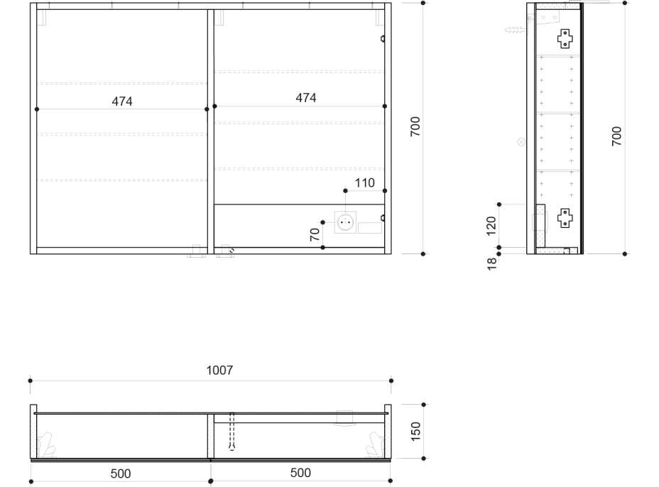 Sapho LINEX galerka s LED osvetlením, 100x70x15cm, brest bardini LX100-0013