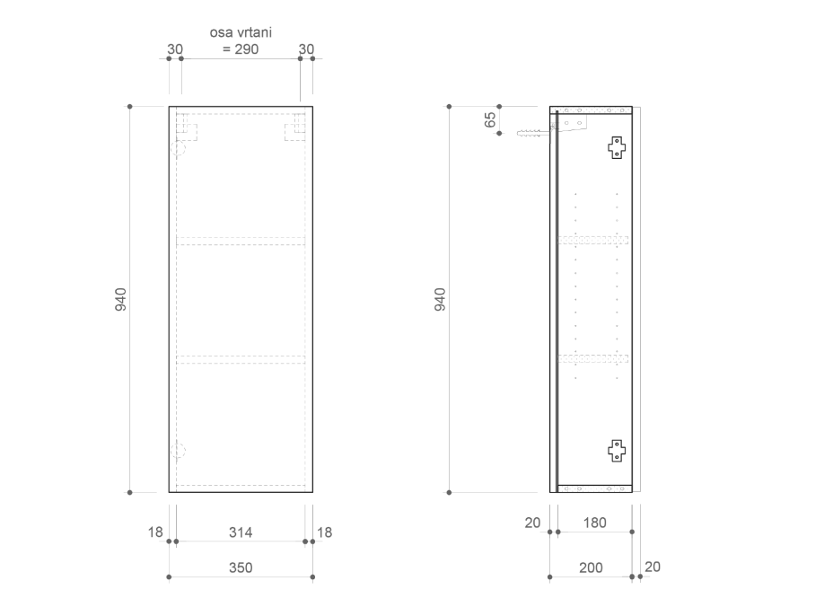 Sapho ESPACE skrinka 35x94x22cm, 1x dvierka, ľavá/pravá, dub alabama ESC110-2222