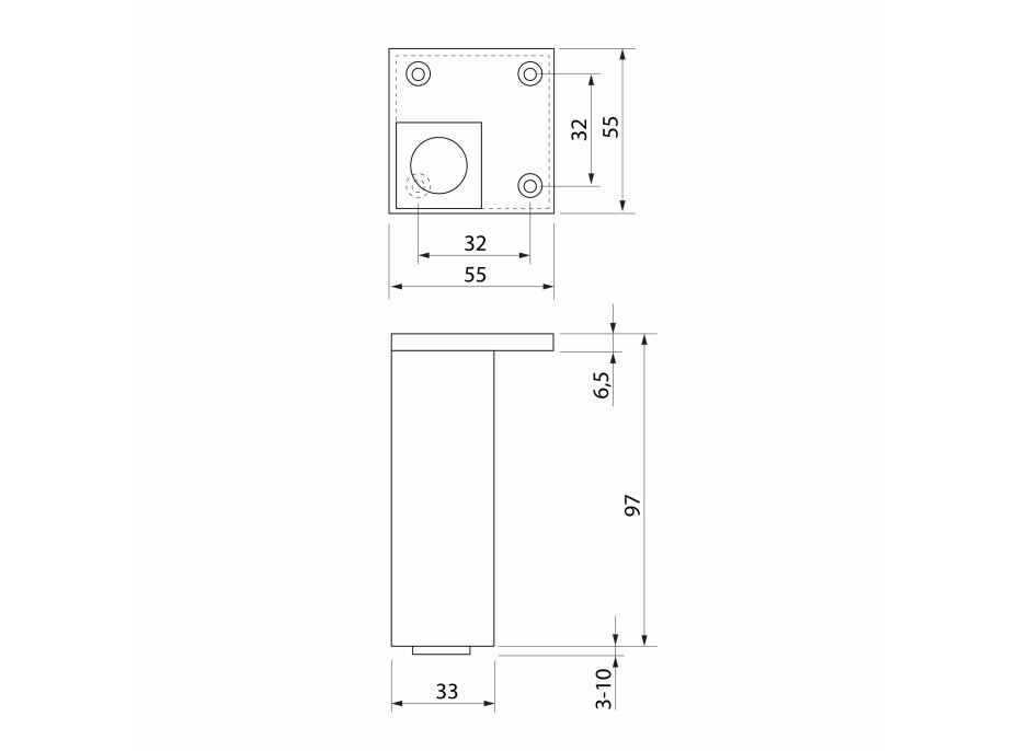 Aqualine Výškovo nastaviteľná nožička výška 100-110mm, čierna mat 0776R-B