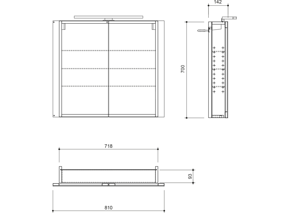 Sapho GRETA galerka s LED osvetlením, 81x70x14cm, čierna mat GR085-0035