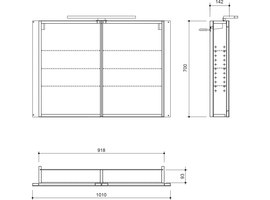 Sapho GRETA galerka s LED osvetlením, 101x70x14cm, čierna mat GR105-0035