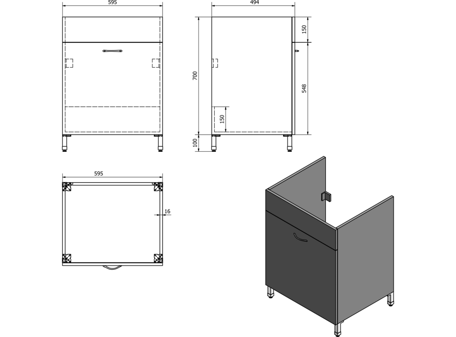 Aqualine Skrinka pod výlevku 59, 5x70x49, 4cm, biela 57035