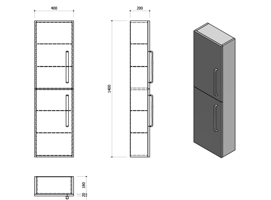 Sapho THEIA skrinka vysoká 40x138x19,3cm, ľavá/pravá, dub strieborný TH400-1111