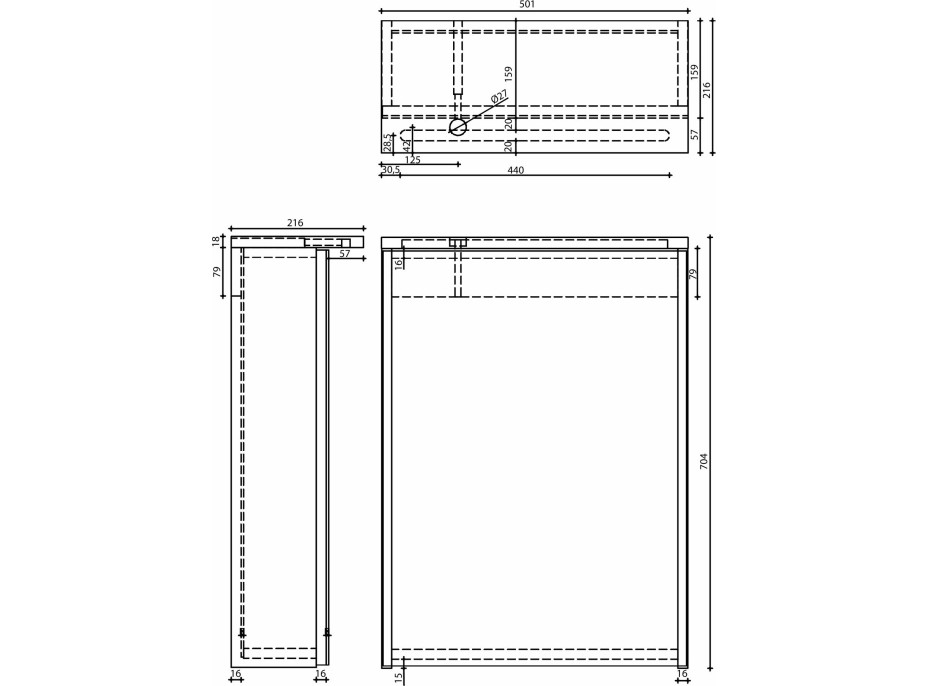 Aqualine KAWA STRIP galerka s LED osvetlením 50x70x22cm, biela WGL50S