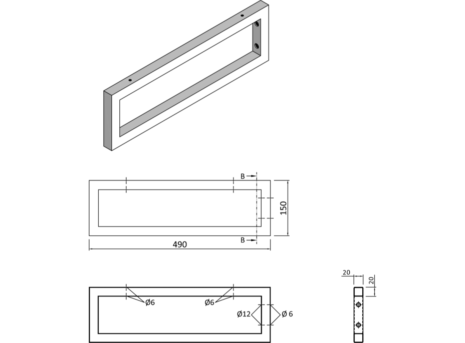 Sapho Podperná konzola 490x150x20mm, lakovaná oceľ, biela mat, 1 ks 30361