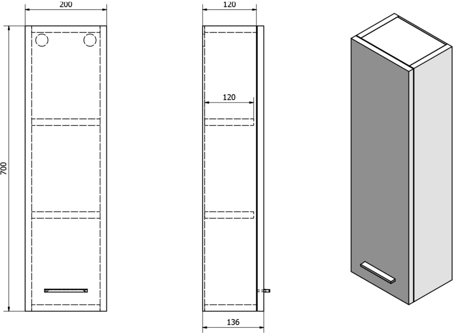 Aqualine ZOJA horná skrinka k zrkadlu Korin, 20x70x14cm, biela 45462