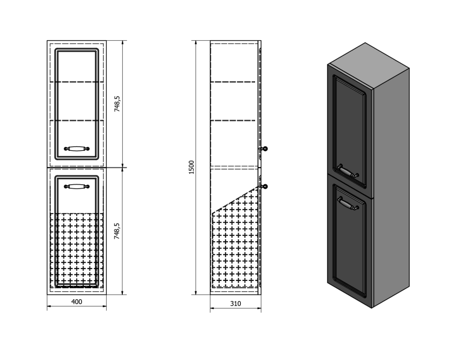 Aqualine FAVOLO vysoká skrinka košom 40x150x31cm, biela mat FV160