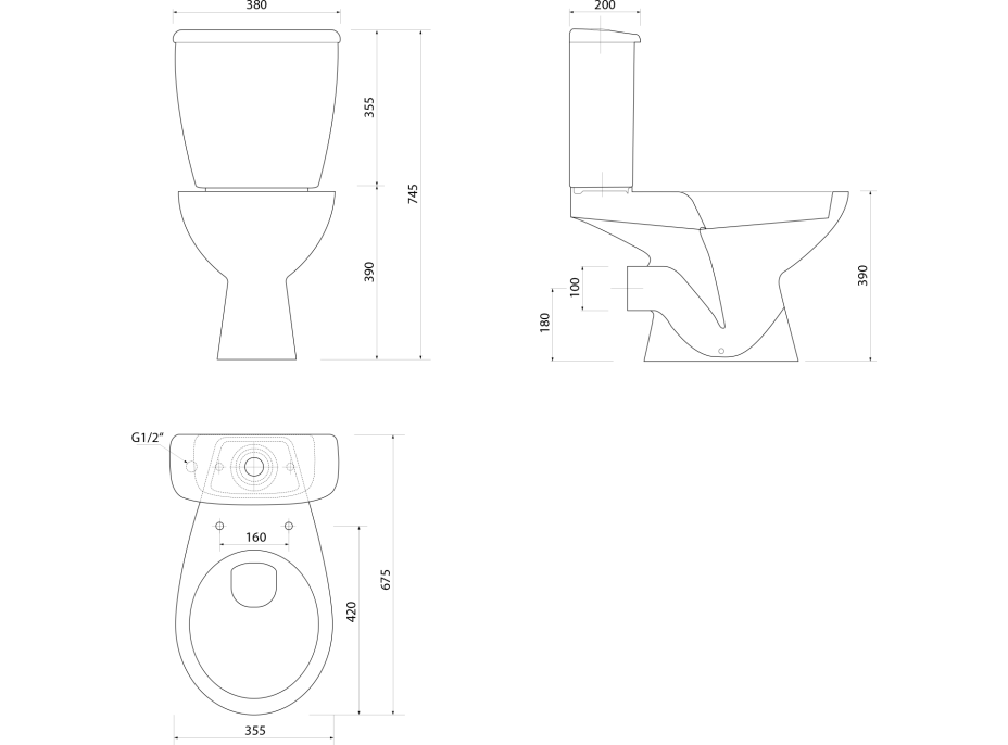 Aqualine JOSE WC kombi, dvojtlačítko 3/6l, zadný odpad, biela PS8812