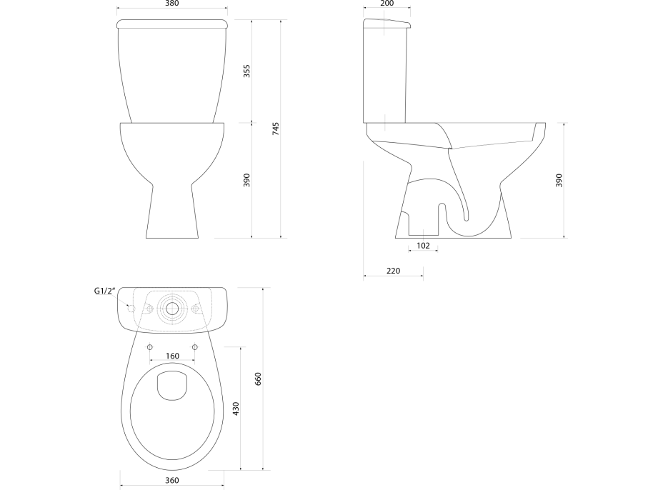 Aqualine MANUEL WC kombi, dvojtlačidlo 3/6l, spodný odpad, biela PS8814