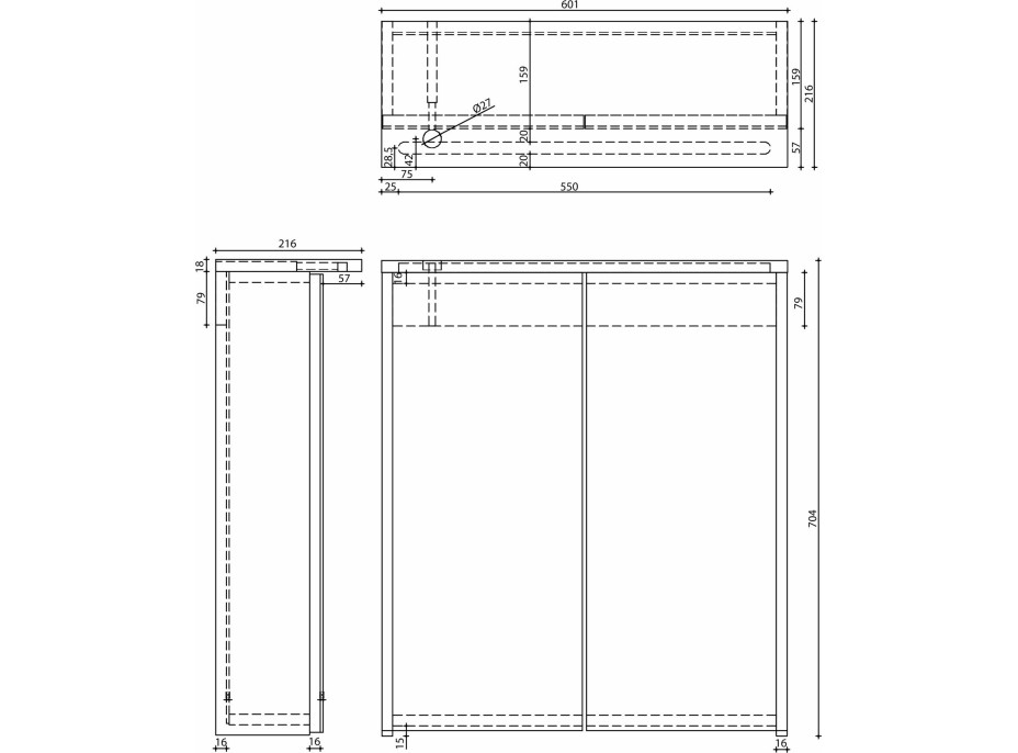 Aqualine KAWA STRIP galerka s LED osvetlením 60x70x22cm, biela WGL60S