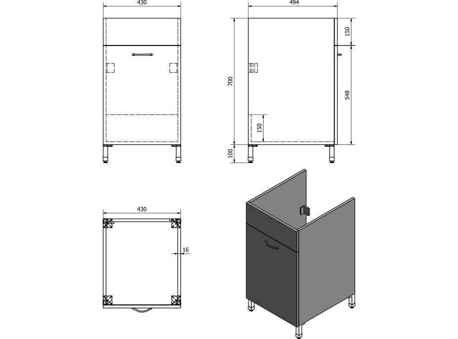 Aqualine Skrinka pod výlevku 43x70x49, 6cm, biela 57034