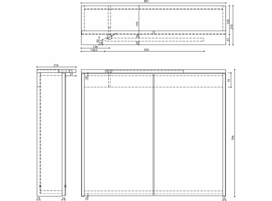 Aqualine KAWA STRIP galerka s LED osvetlením 80x70x22cm, biela WGL80S