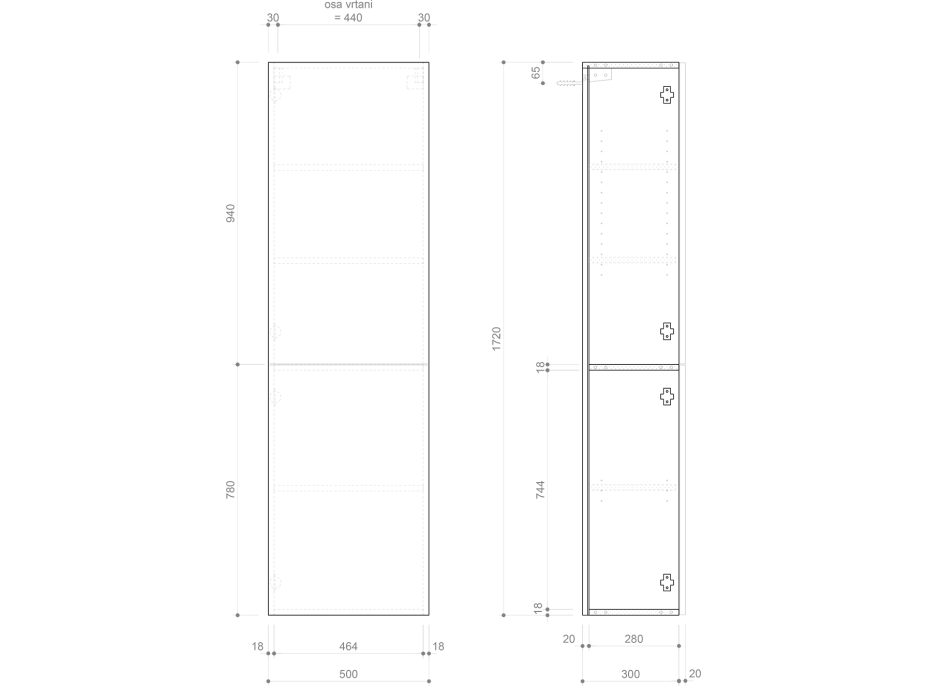 Sapho ESPACE skrinka 50x172x32cm, 2x dvierka, ľavá/pravá, verde strip ESC450-4444S