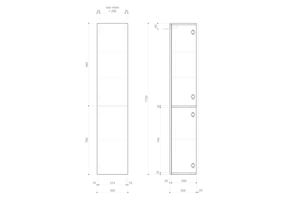 Sapho ESPACE skrinka 35x172x32cm, 2x dvierka, ľavá/pravá, verde strip ESC230-4444S