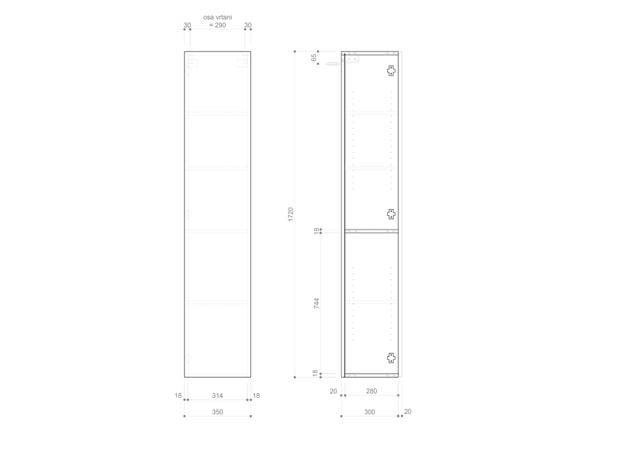 Sapho ESPACE skrinka 35x172x32cm, 1x dvierka, ľavá/pravá, biela mat ESC330-3131