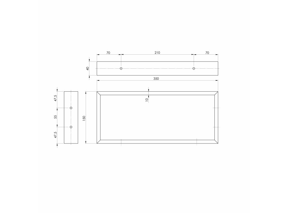 Sapho Podperná konzola 350x150x40mm, lakovaná oceľ, čierna mat, 1 ks 30365