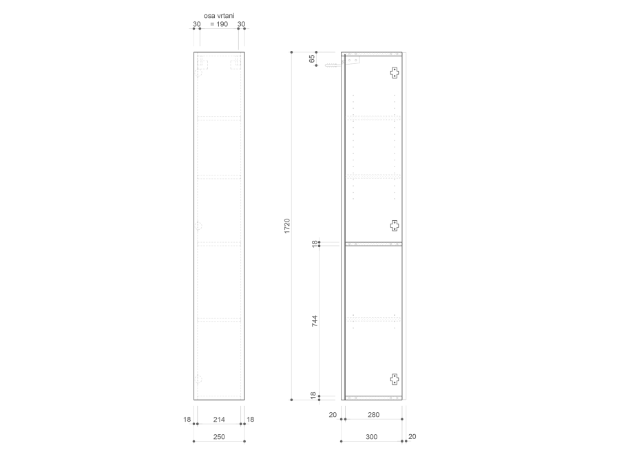 Sapho ESPACE skrinka 25x172x32cm, 1x dvierka, ľavá/pravá, biela lesk ESC120-3030