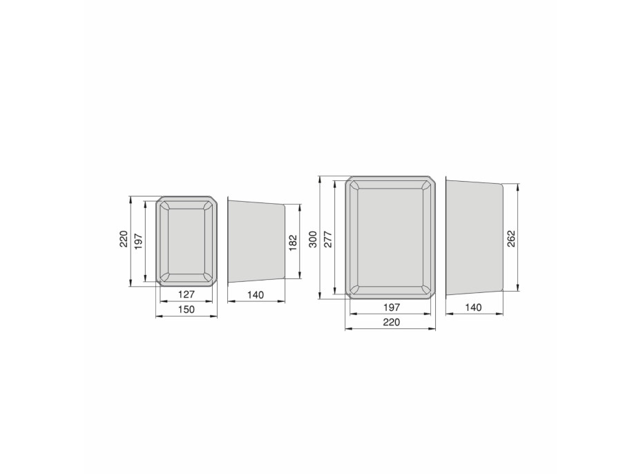 Sapho LINDO miska vysoká, sada 4ks (2x 150x220mm + 2x 220x300mm), plast, antracit LD004