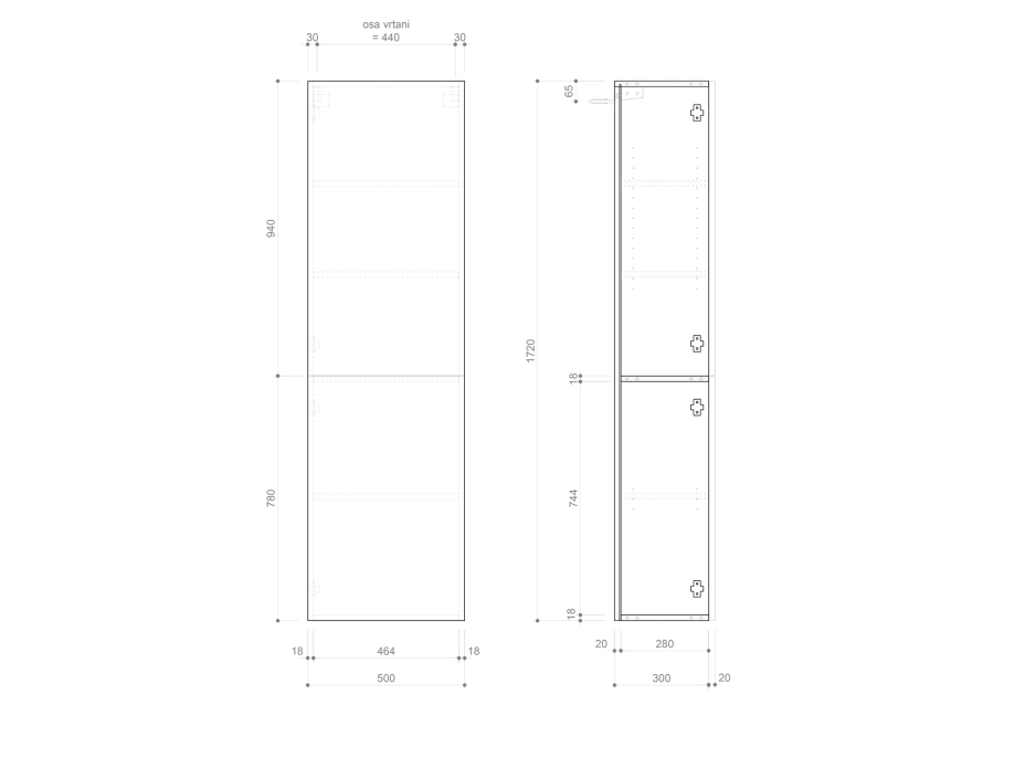 Sapho ESPACE skrinka 50x172x32cm, 2x dvierka, ľavá/pravá, čierna mat ESC450-3535