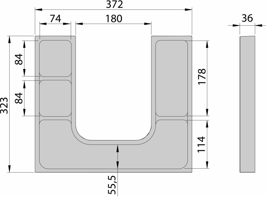 Sapho LINDO "U" organizér 372x36x323mm, plast, antracit LD001