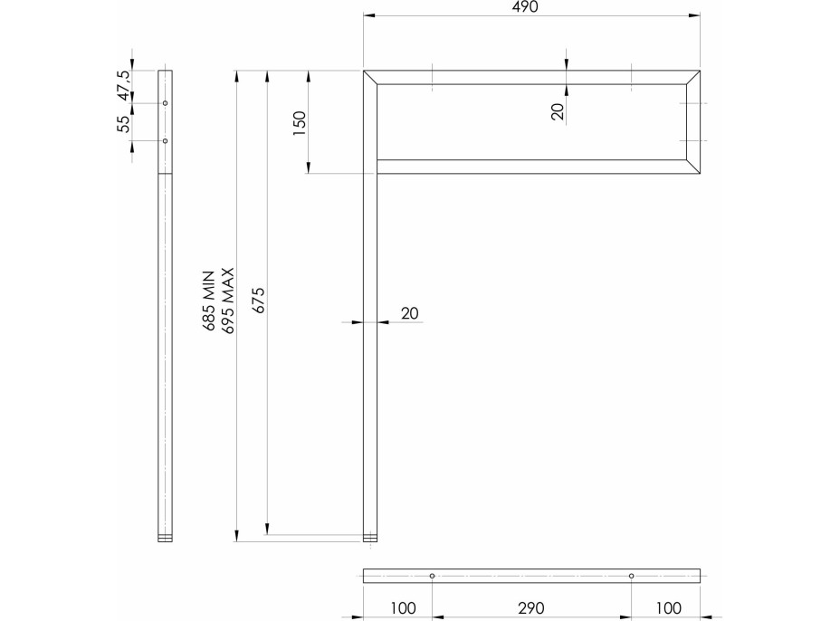 Sapho Podperná konzola 490x690x20mm, lakovaná oceľ, čierna mat 30362