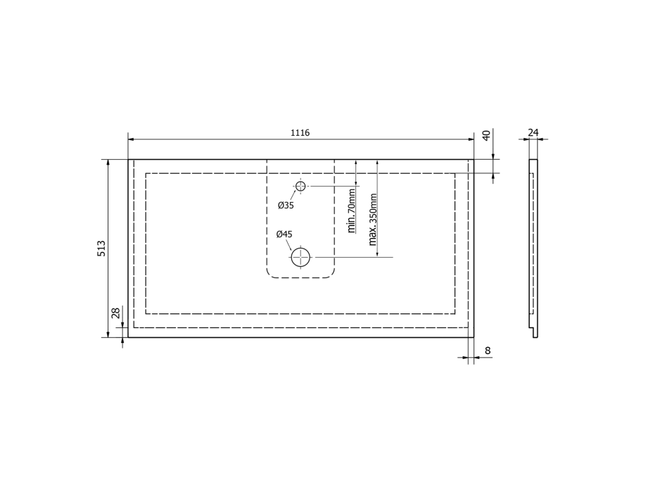 Sapho TREOS pracovná doska 1116x513 mm, rockstone, biela mat TX112-0101