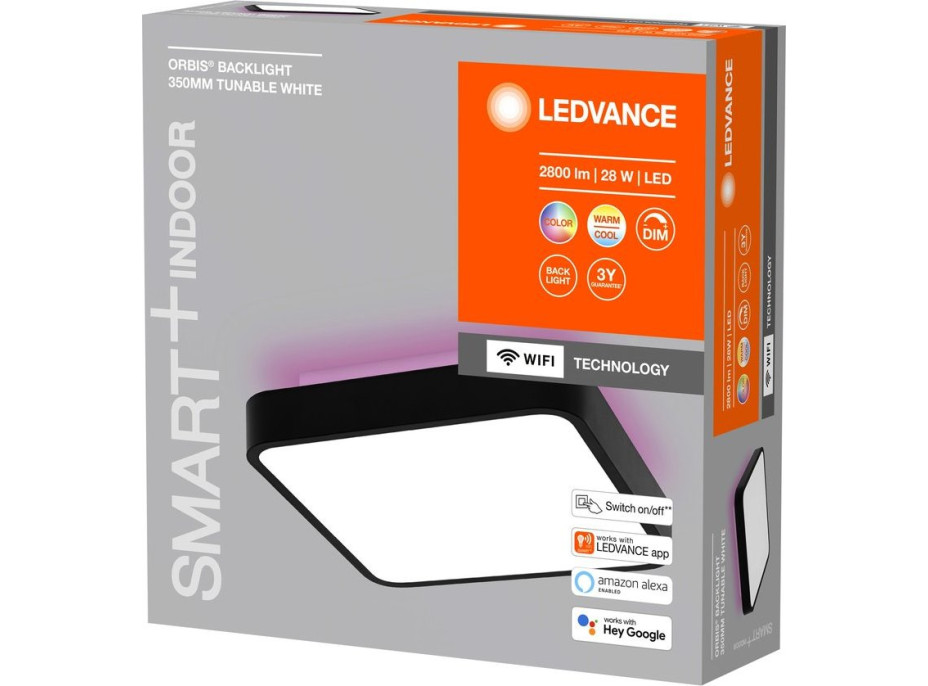 LEDVANCE ORBIS BACKLIGHT stropné svietidlo, 350x350mm, WIFI RGB+stmievateľné, 2800lm, 28W, čierna AC314100055