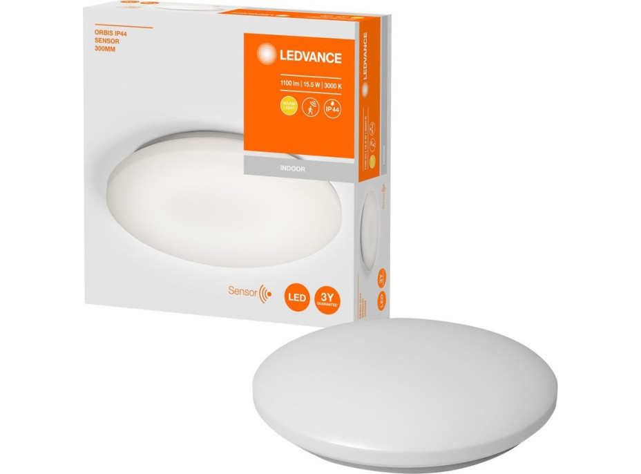 LEDVANCE ORBIS kúpeľňové stropné svietidlo, priemer 300mm, senzor, 1100lm, 16W, IP44 AC36060002M