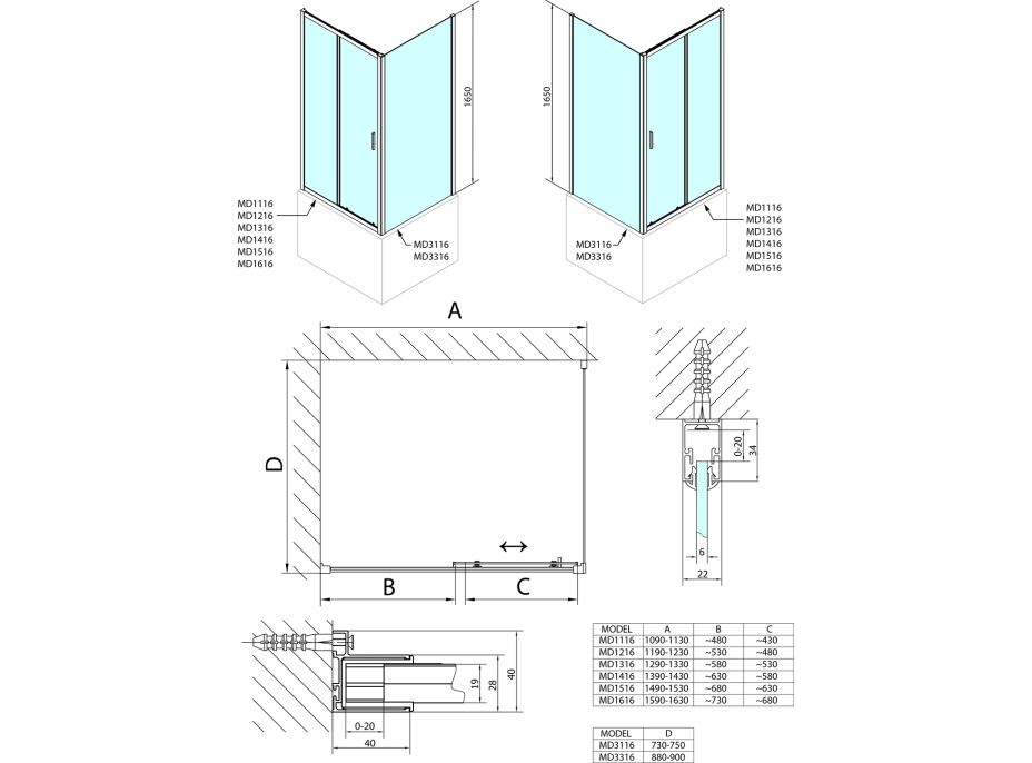 Polysan DEEP obdĺžnikový sprchovací kút 1400x750mm L/P variant, číre sklo MD1416MD3116