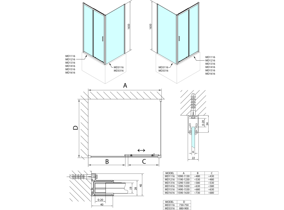 Polysan DEEP obdĺžnikový sprchovací kút 1100x750mm L/P variant, číre sklo MD1116MD3116