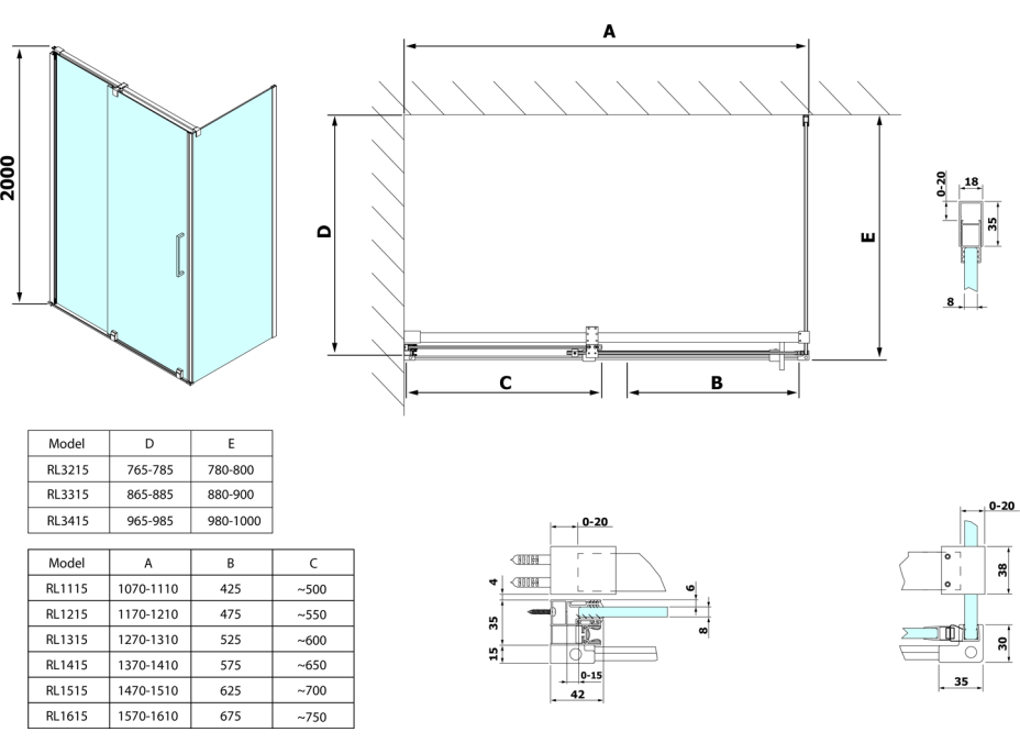 Polysan ROLLS LINE obdĺžnikový sprchovací kút 1300x900 mm, L/P variant, číre sklo RL1315RL3315