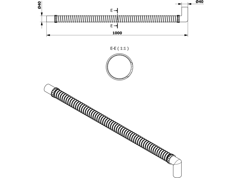 Polysan Odpadové flexi-skracovateľné dopojenie, L-100 cm, koleno 40/40 mm 71725