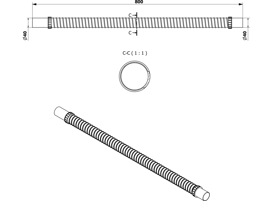 Bruckner FLEXY ohybná prepojovacia rúrka, L-80cm, rovné 40/40mm 164.322.0