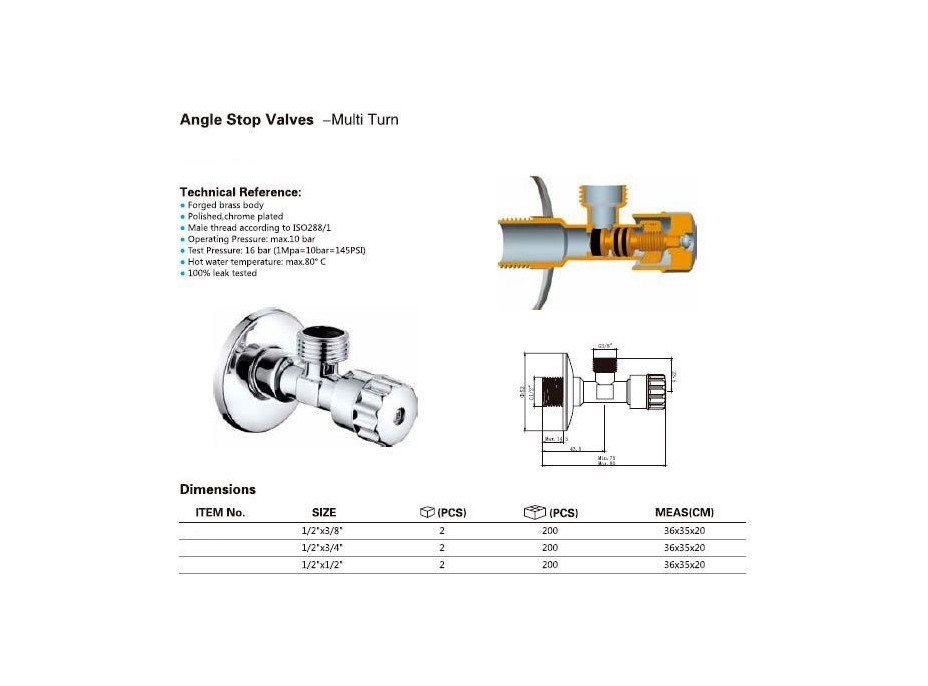 Aqualine MULTITURN rohový ventil 1/2"x3/8", pár, chróm 5316