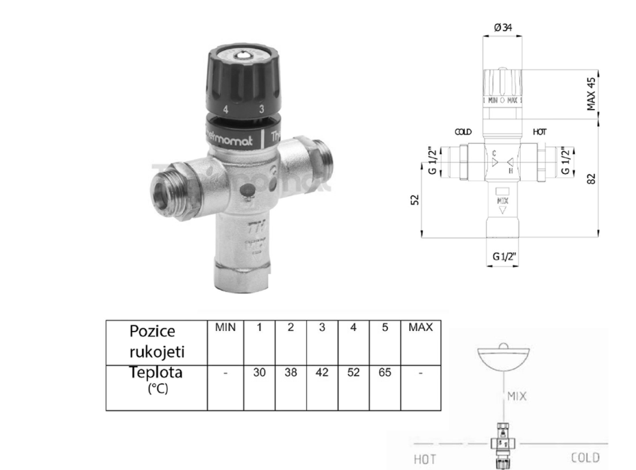 Sapho Termostatický zmiešavač, 1/2", 30-60 stupňov, spätné klapky TMT12MPM