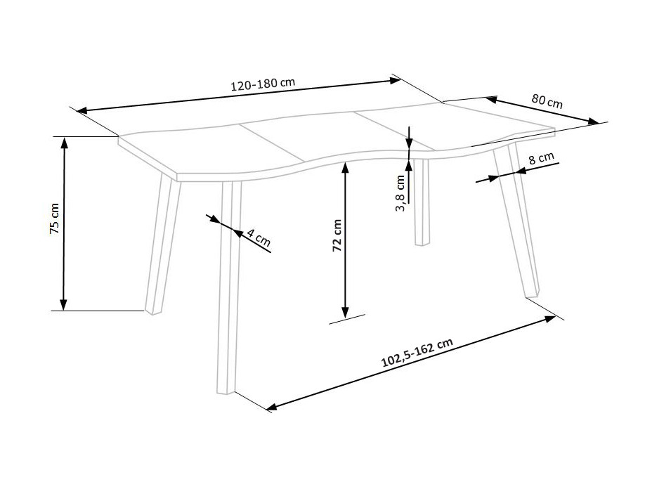 Jedálenský stôl DICKSON 120(180)x80x75 cm - rozkladací - prírodný/čierny